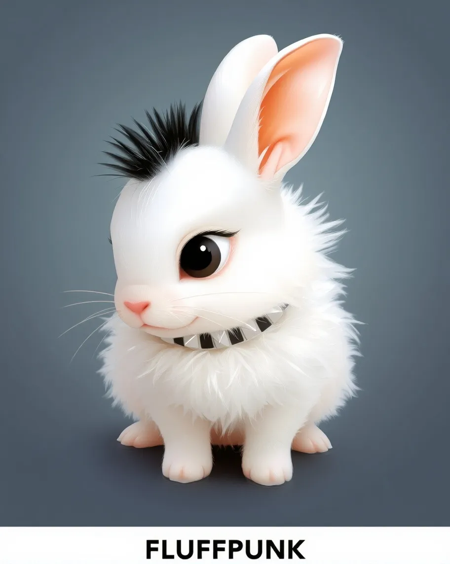 Cute fluffy white bunny a black - Free AI Photo Generator - starryai