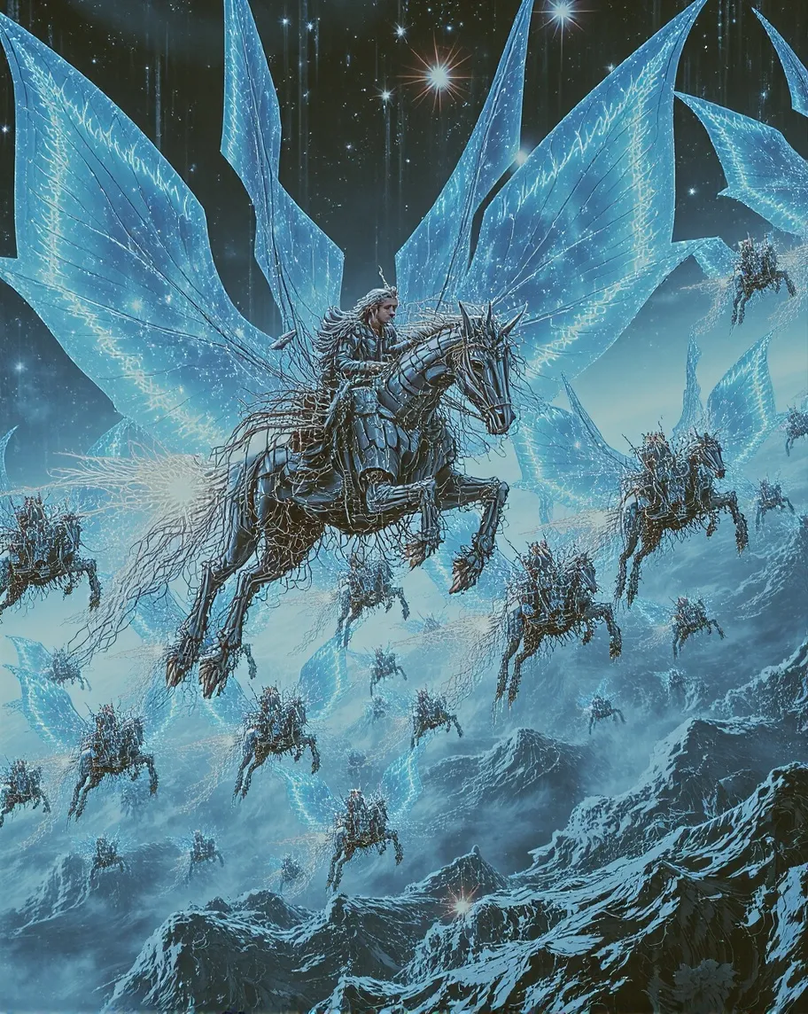 Flying Runes A fleet futuristic Valkyries like - Free AI Photo Generator - starryai