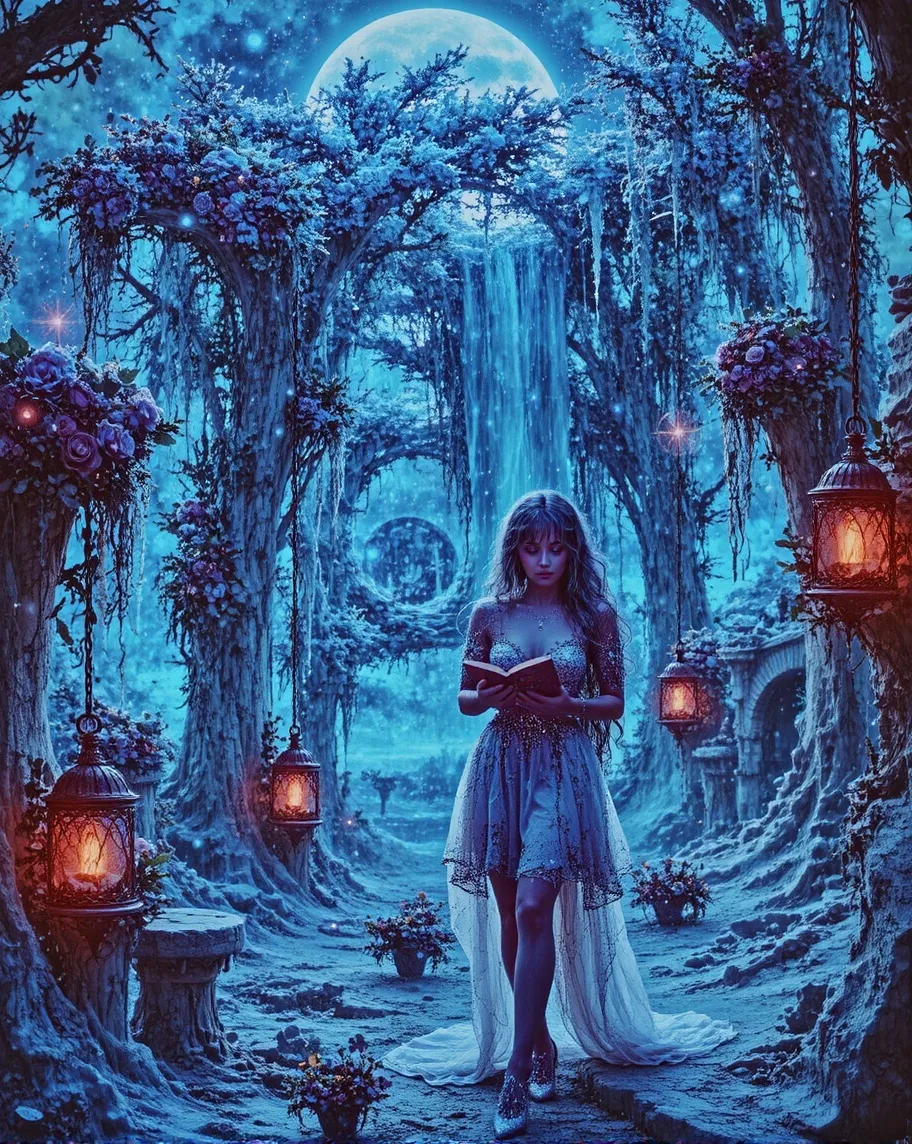 A breathtaking nocturnal garden - Free AI Photo Generator - starryai