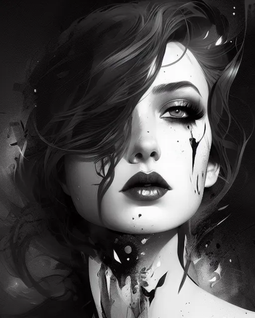 female portrait split black ink - Free AI Photo Generator - starryai