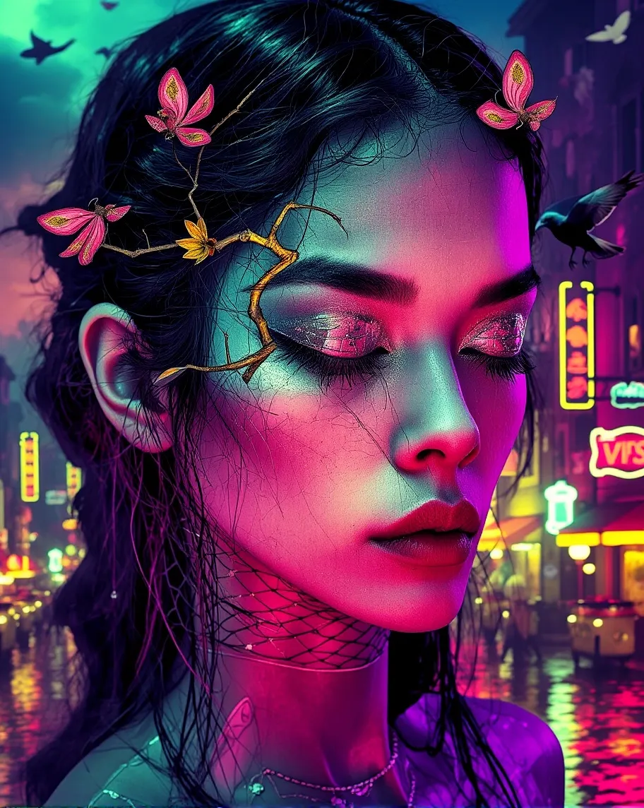 Surreal cyberpunk portrait a Neon - Free AI Photo Generator - starryai