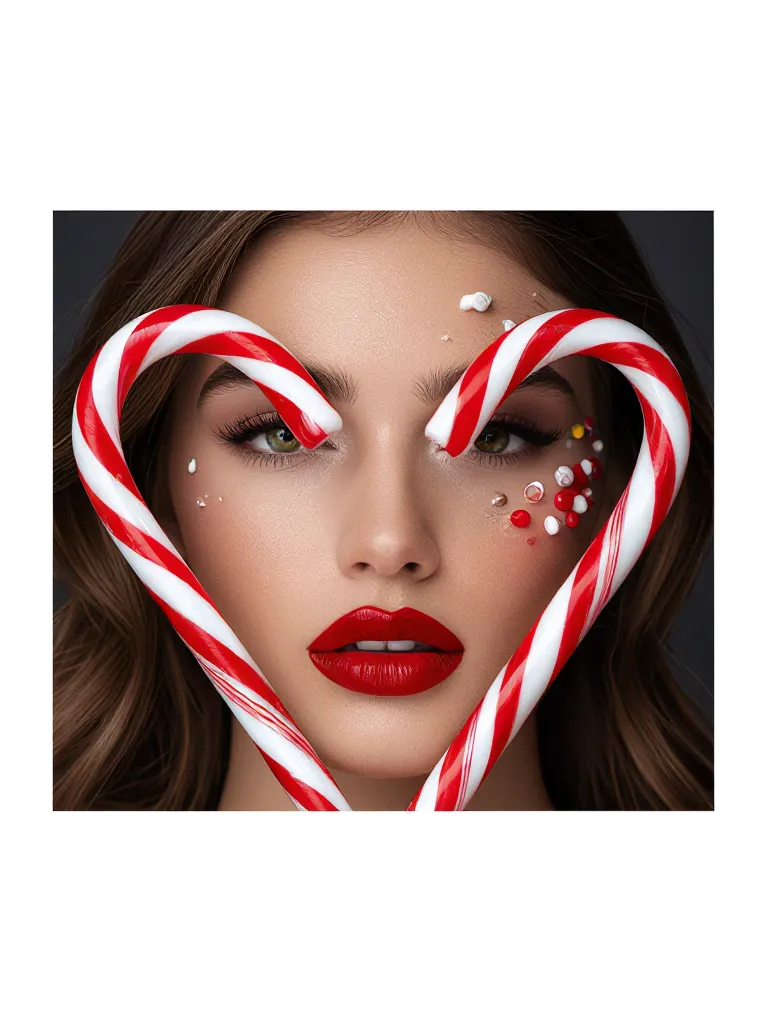 A candy cane themed photo a face - Free AI Photo Generator - starryai