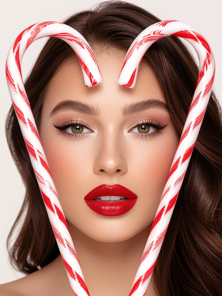 A candy cane themed photo a face - Free AI Photo Generator - starryai