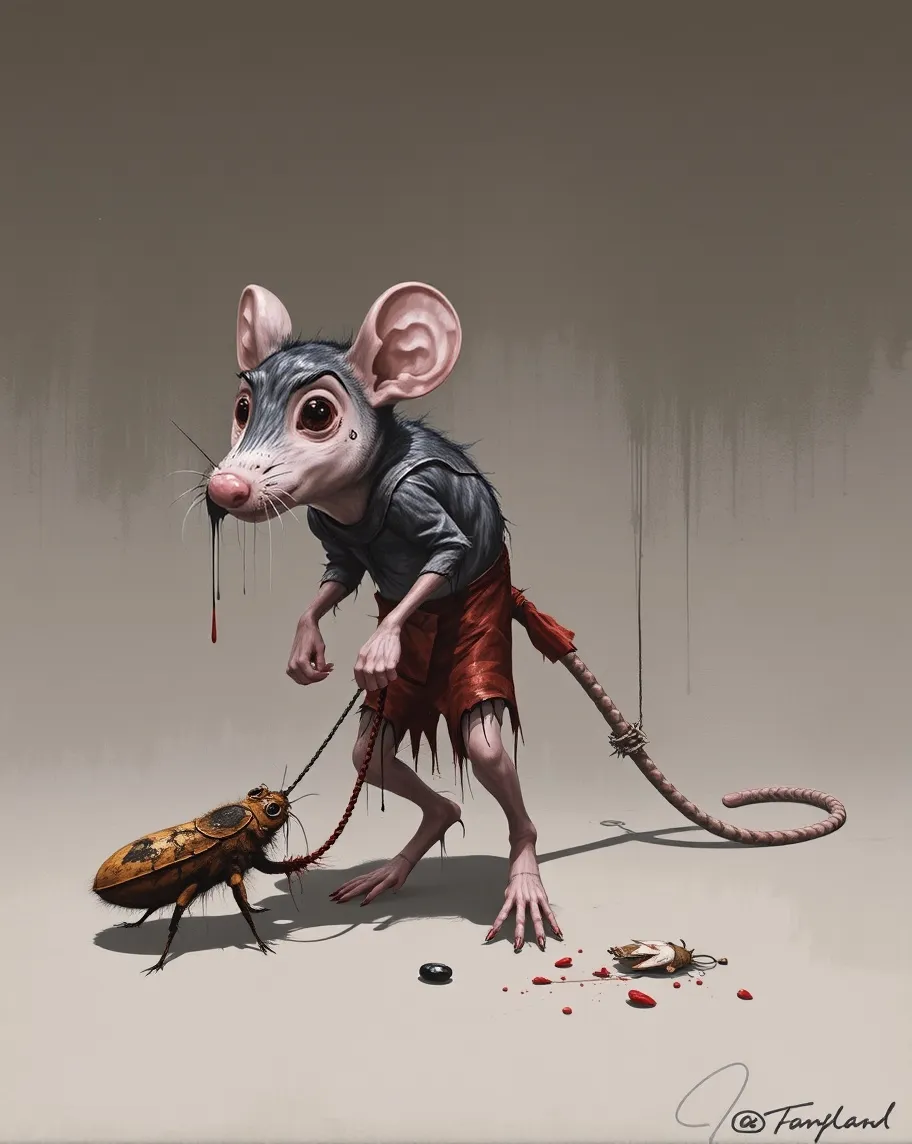 A humanoid rat walking a mutant - Free AI Photo Generator - starryai