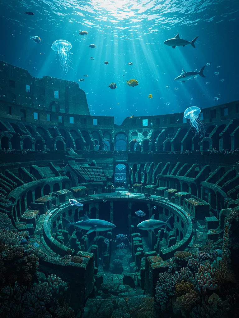 Ancient Roman Colosseum submerged - Free AI Photo Generator - starryai