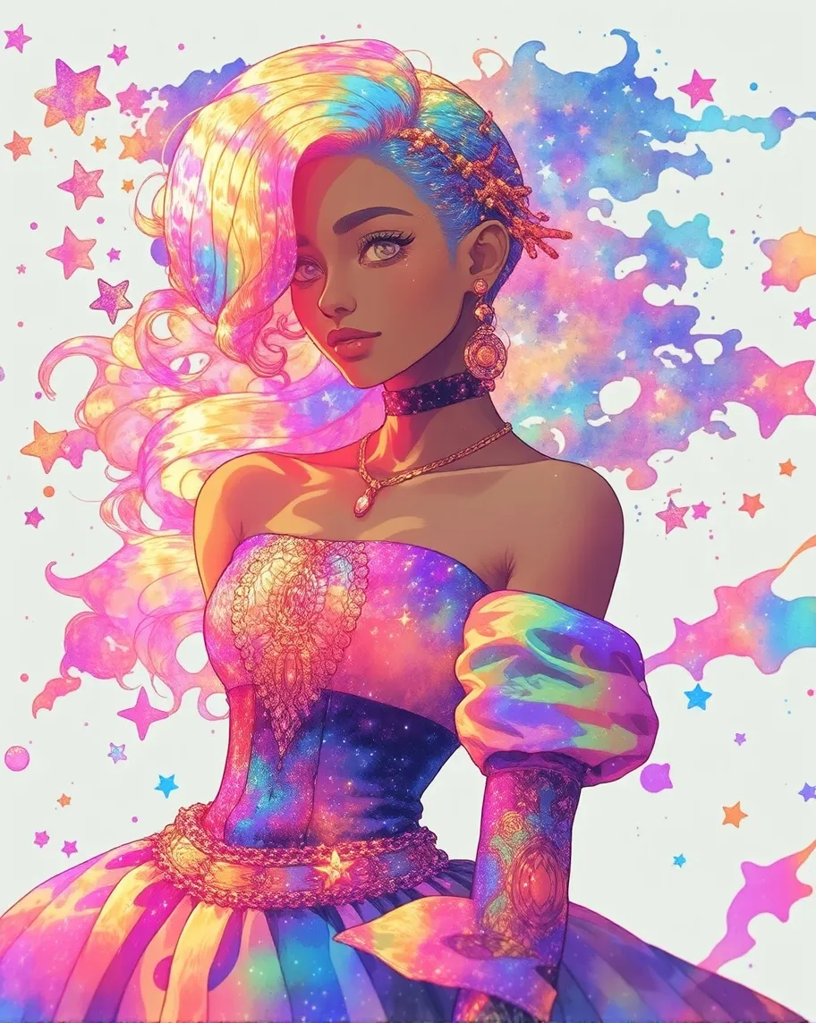 Pastel Galaxy Princess Long hair - Free AI Photo Generator - starryai