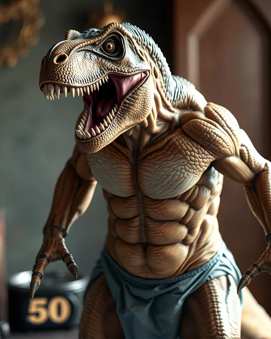 Muscular tyrannosaurus Rex ripped - Free AI Photo Generator - starryai