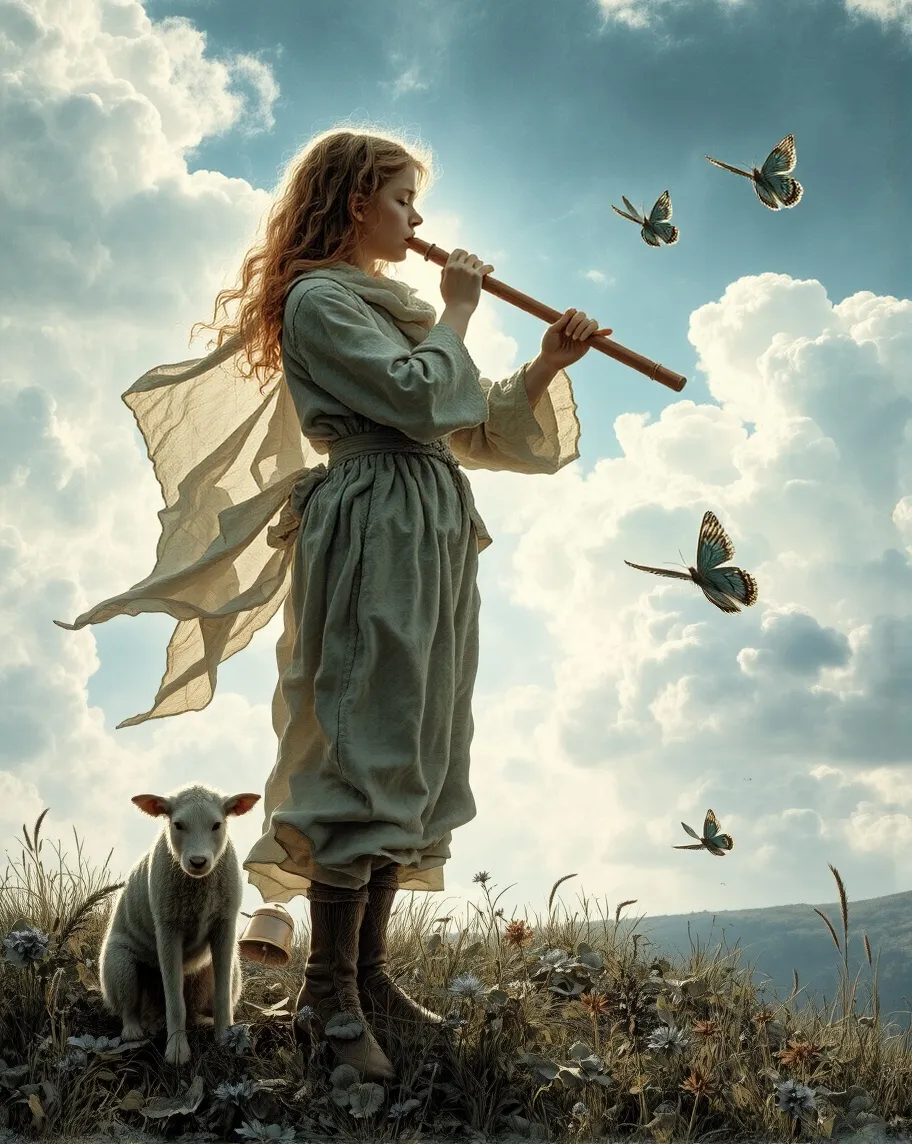 Soundlessly A full-body pastoral scene a atop - Free AI Photo Generator - starryai