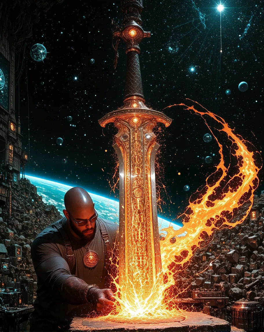 A majestic, glowing sword being - Free AI Photo Generator - starryai