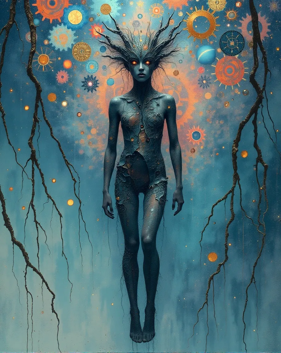 abstract figure stands suspended - Free AI Photo Generator - starryai
