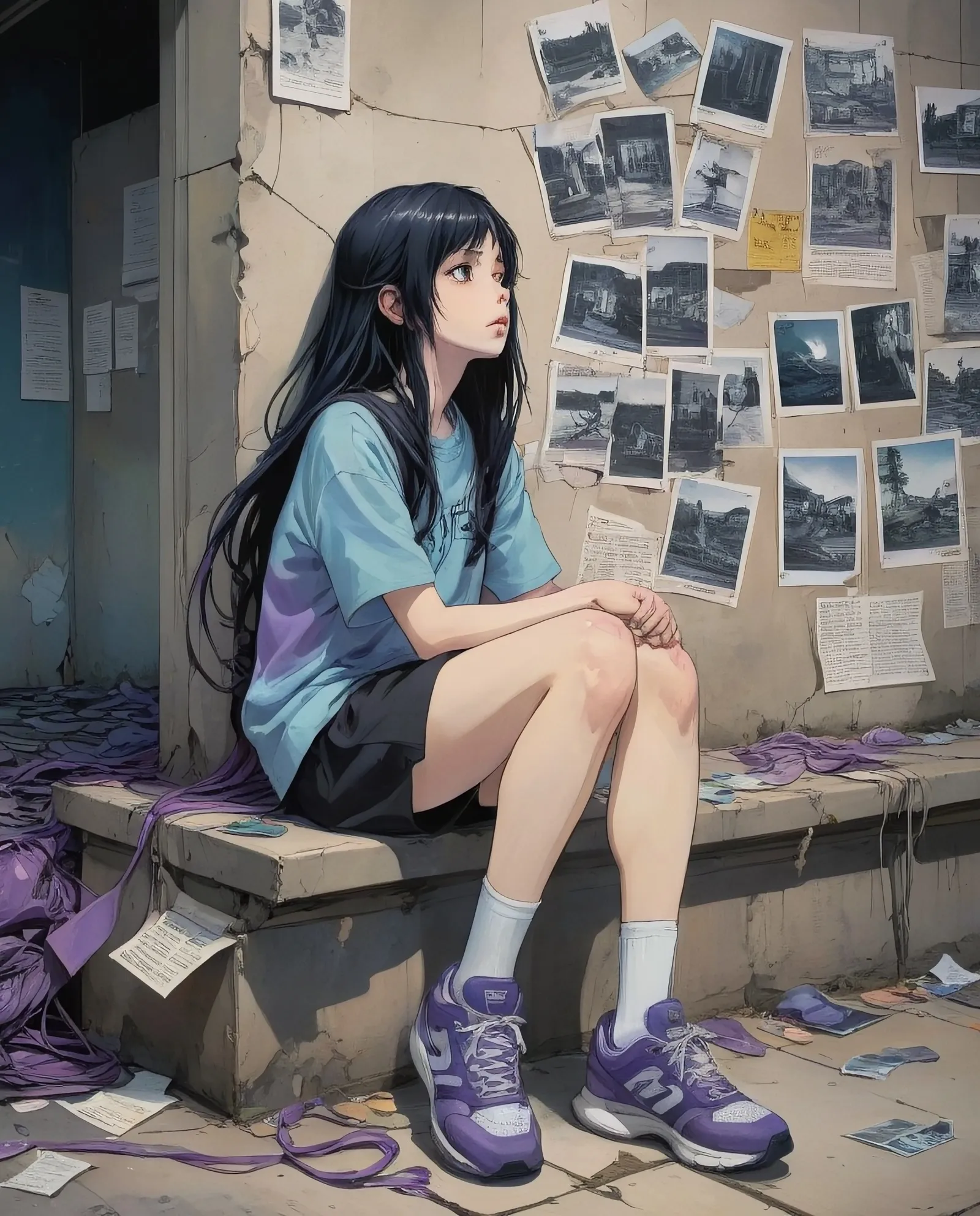 A girl long, tangled black hair — - Free AI Photo Generator - starryai