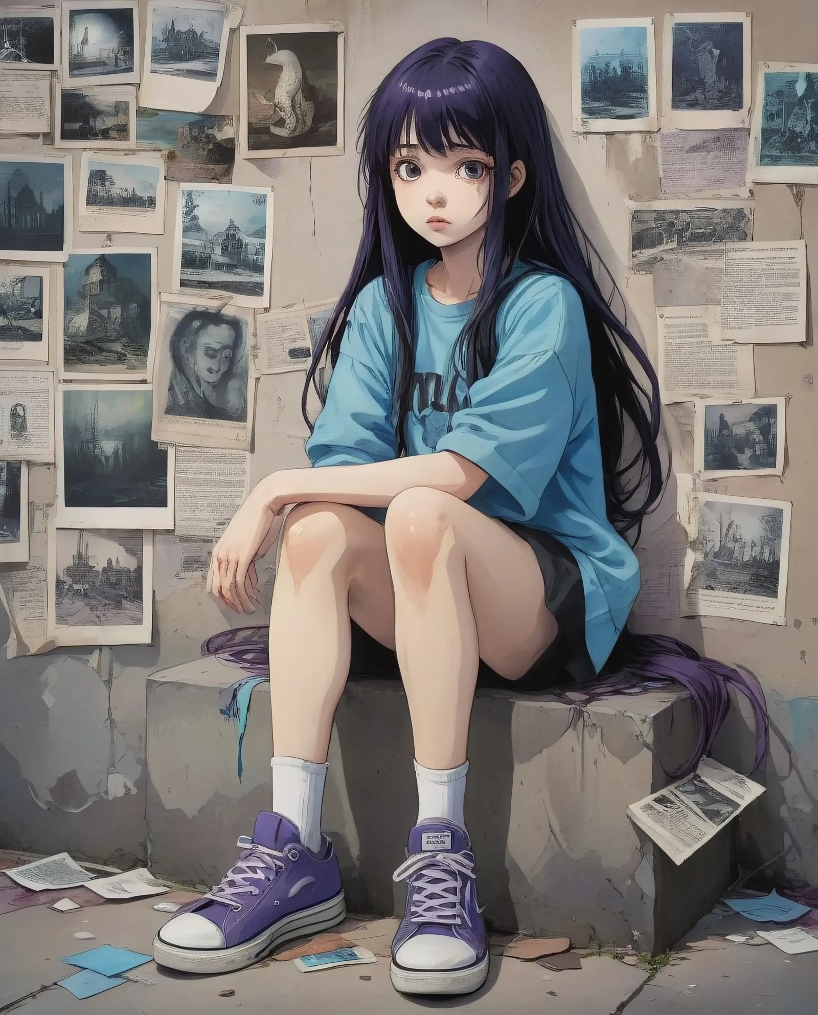 A girl long, tangled black hair — - Free AI Photo Generator - starryai