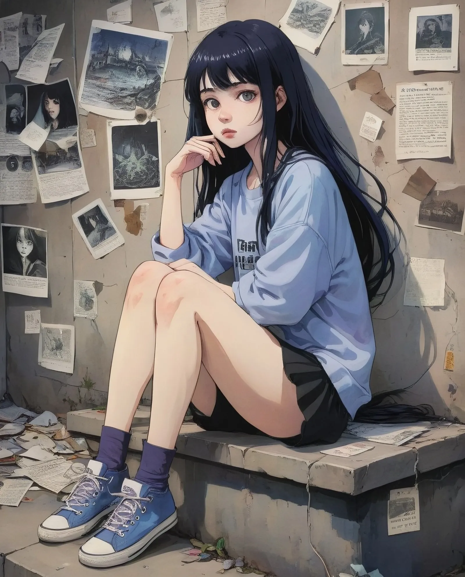 A girl long, tangled black hair — - Free AI Photo Generator - starryai