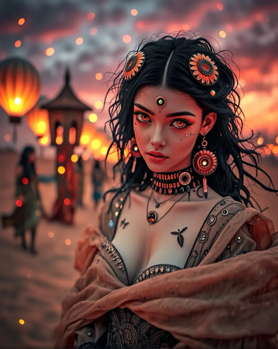 A fantasy desert rave at evening - Free AI Photo Generator - starryai