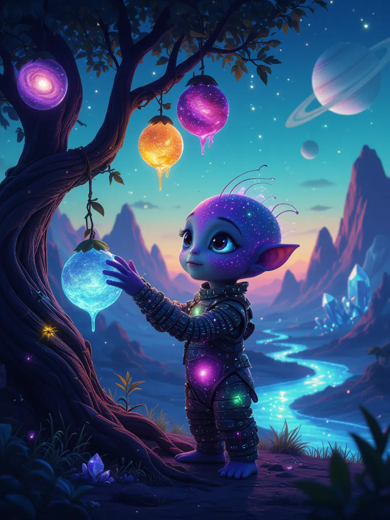 A curious alien child galactic - Free AI Photo Generator - starryai