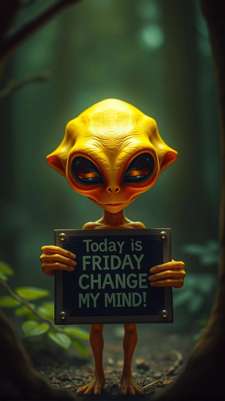 alien holding a sign saying My - Free AI Photo Generator - starryai