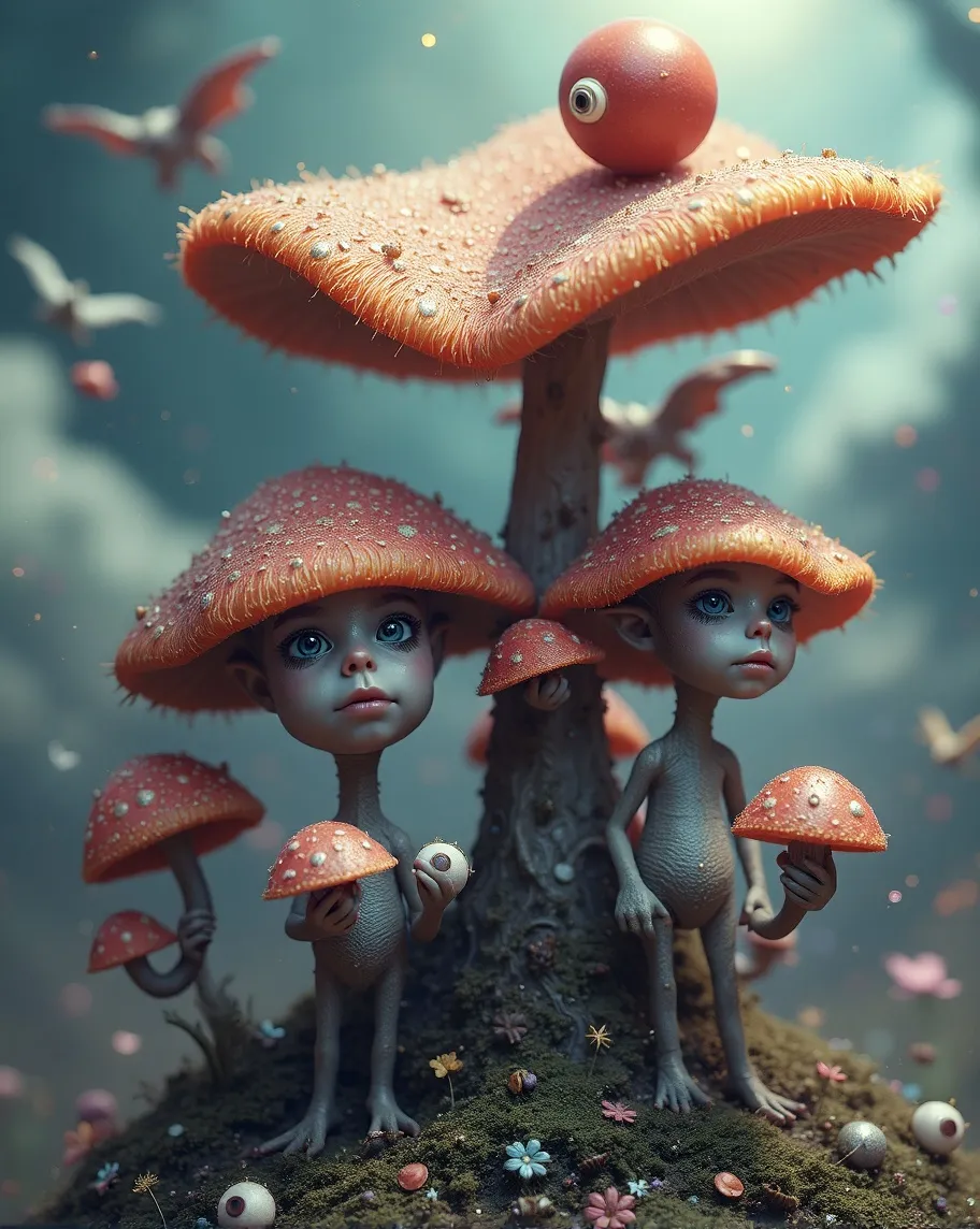 Mushroom people, friendly - Free AI Photo Generator - starryai