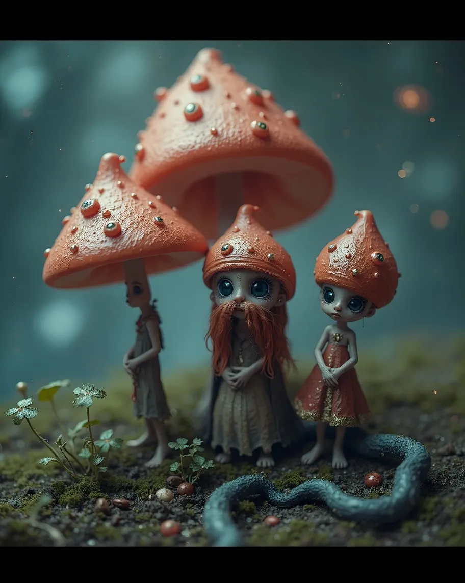 Mushroom people, friendly - Free AI Photo Generator - starryai