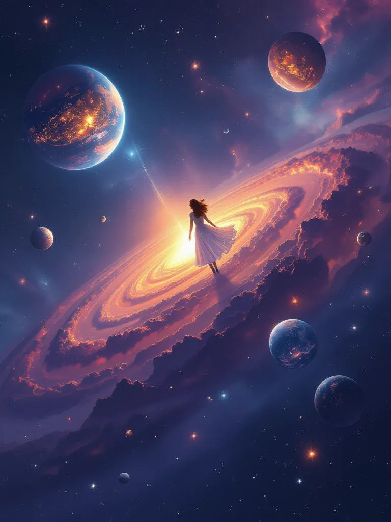 A galaxy full flat planets, above - Free AI Photo Generator - starryai
