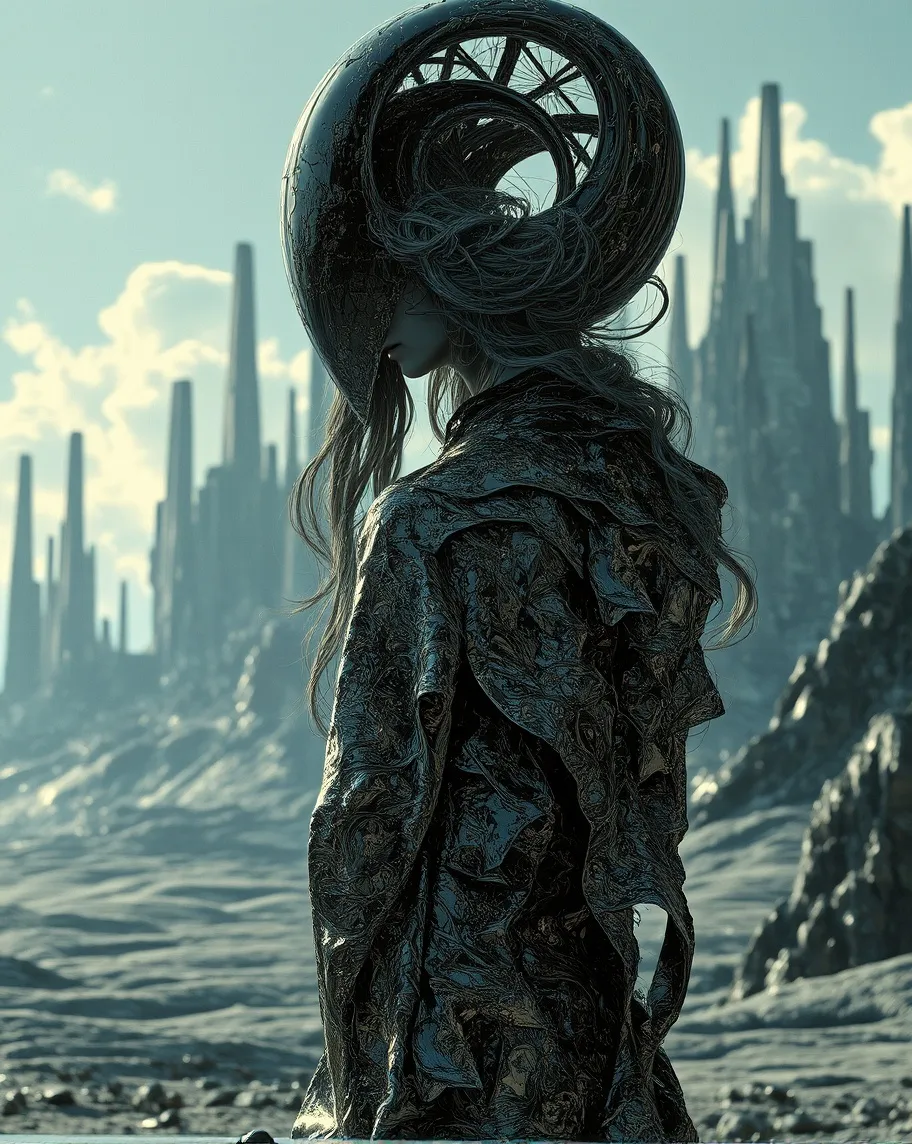 A surreal humanoid figure stands - Free AI Photo Generator - starryai