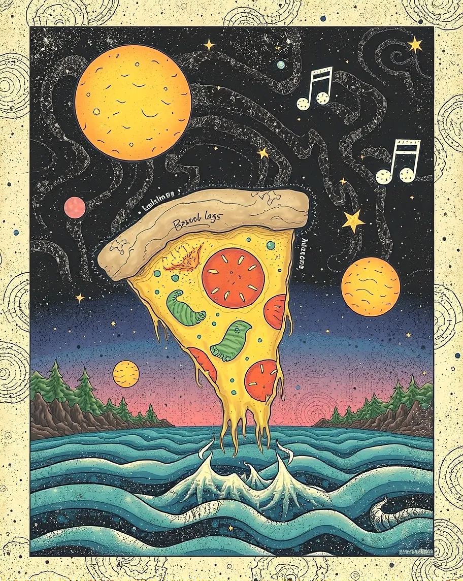 Pizza Notes Pizza slice, musiche notes, sea - Free AI Photo Generator - starryai