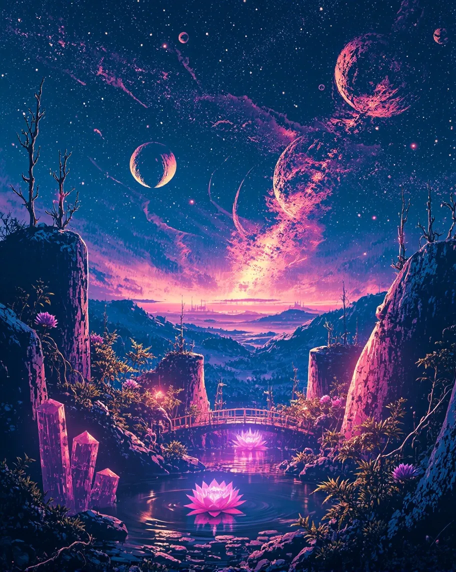 A surreal galactic garden under - Free AI Photo Generator - starryai