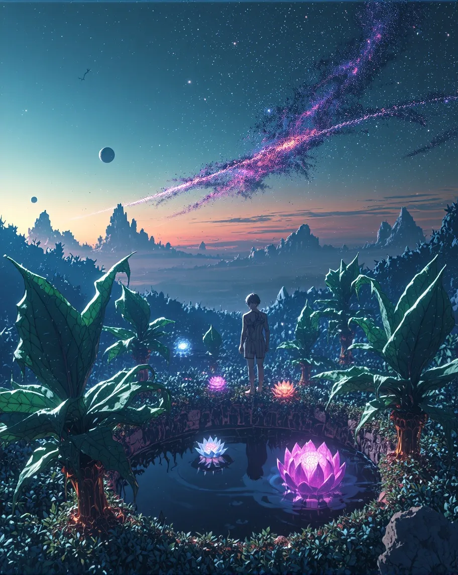 A surreal galactic garden under - Free AI Photo Generator - starryai
