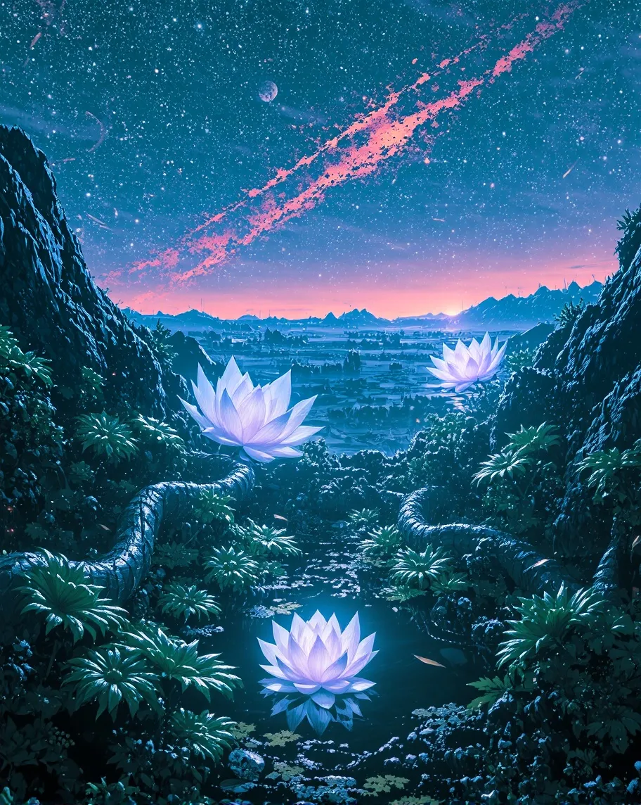 A surreal galactic garden under - Free AI Photo Generator - starryai