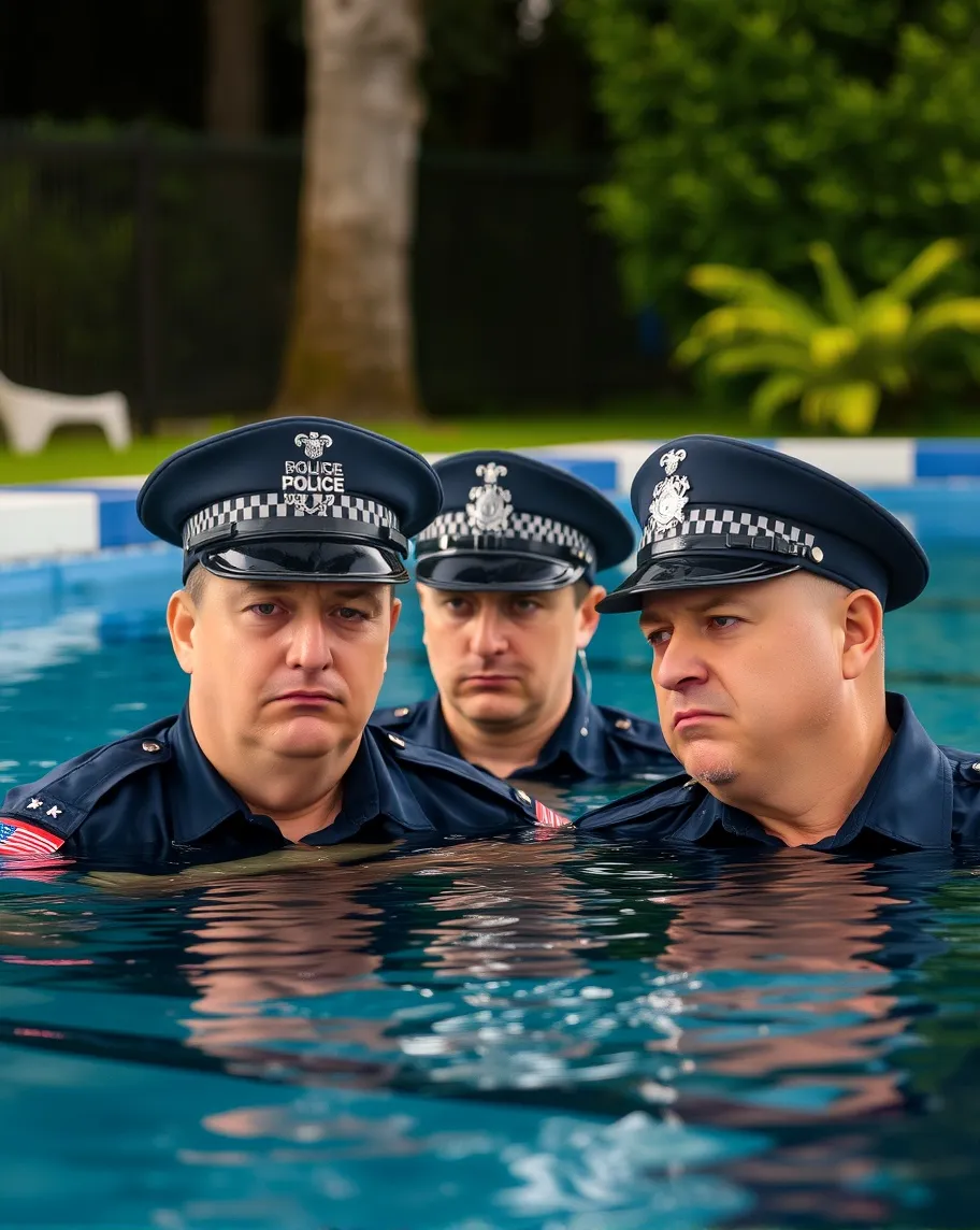Pool Party Cop police officers are frowning pool - Free AI Photo Generator - starryai