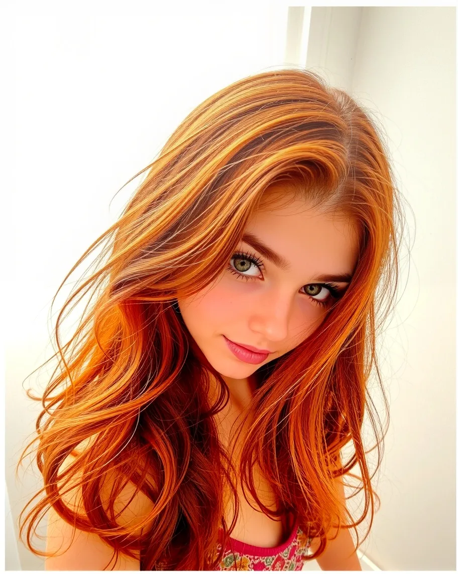 Natural Redhead long curly hair - Free AI Photo Generator - starryai