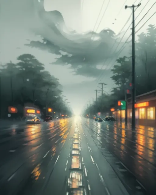 Rainy night watercolor - Free AI Photo Generator - starryai