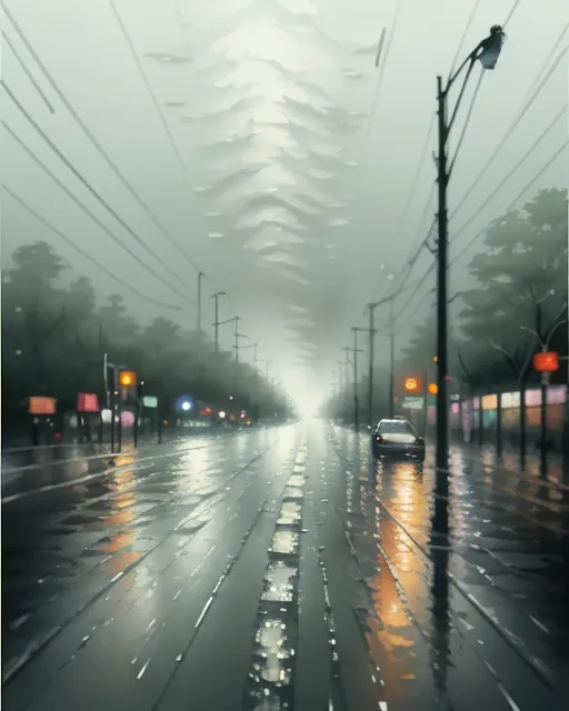 Rainy night watercolor - Free AI Photo Generator - starryai