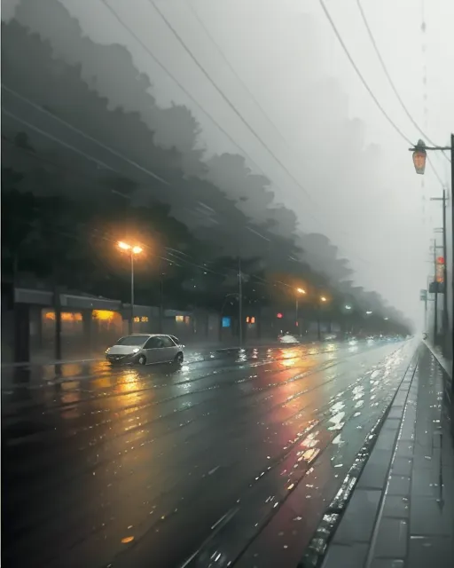 Rainy night watercolor - Free AI Photo Generator - starryai