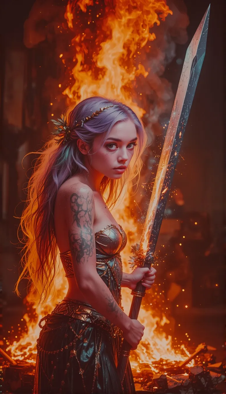 Sword being forged fires blazing - Free AI Photo Generator - starryai