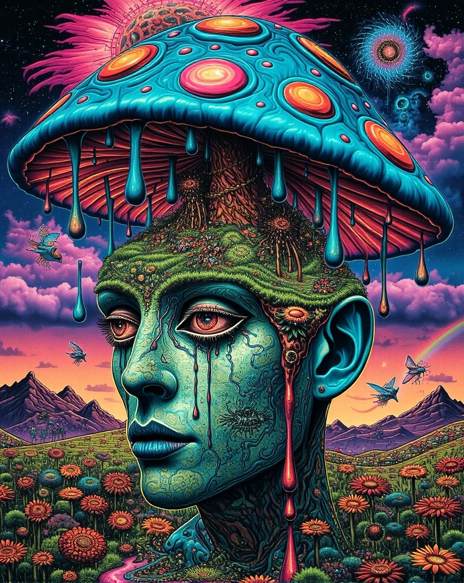 A psychedelic mushroom melting - Free AI Photo Generator - starryai