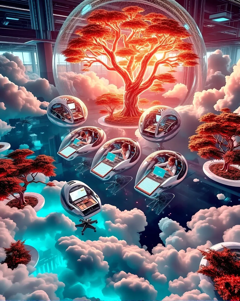 A surreal office space where neon - Free AI Photo Generator - starryai