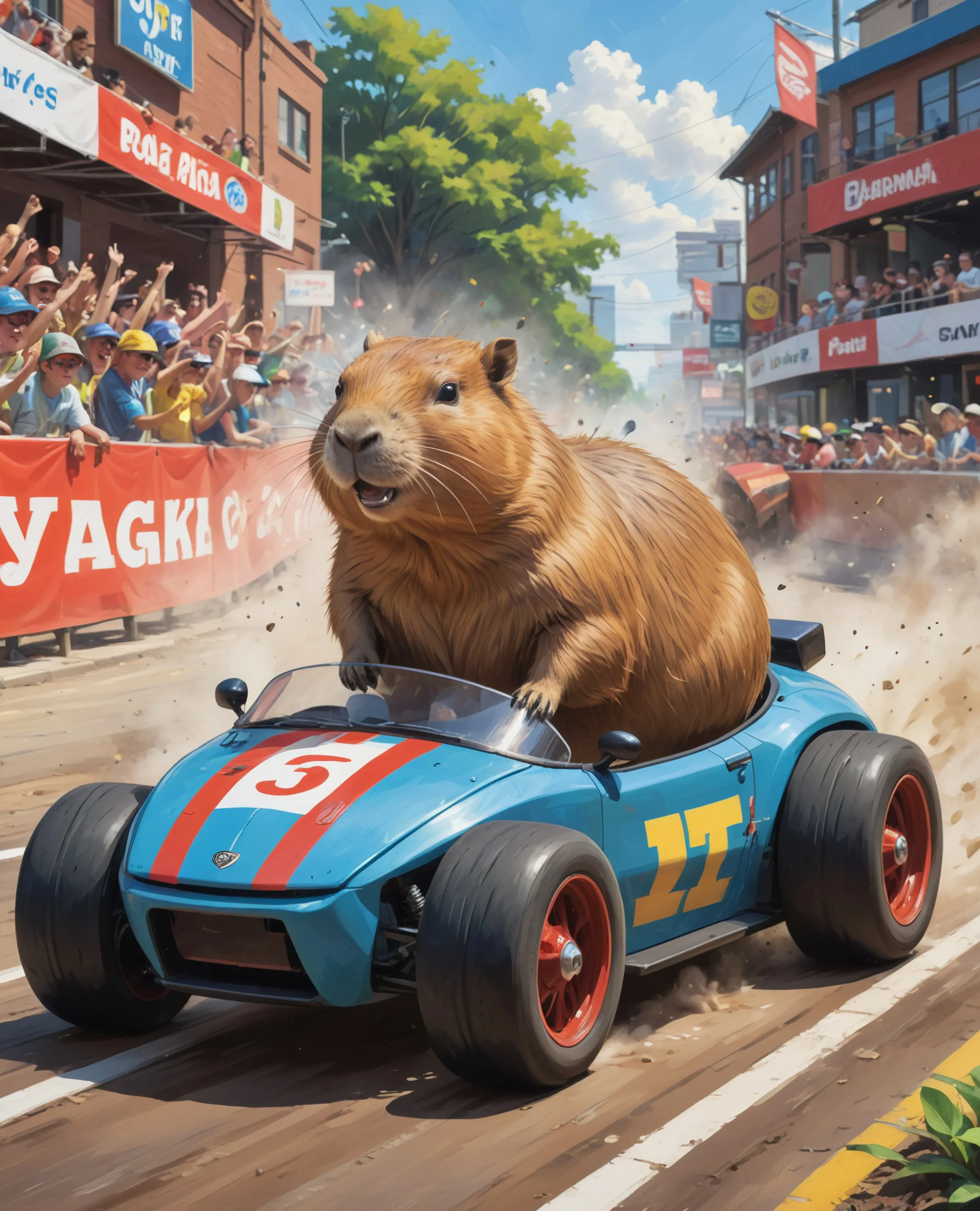 Capybara Racing Capybara winner car race. - Free AI Photo Generator - starryai