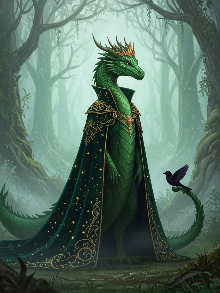 A majestic emerald dragon a cape - Free AI Photo Generator - starryai