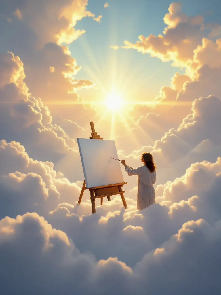Floating art studio sky, clouds - Free AI Photo Generator - starryai