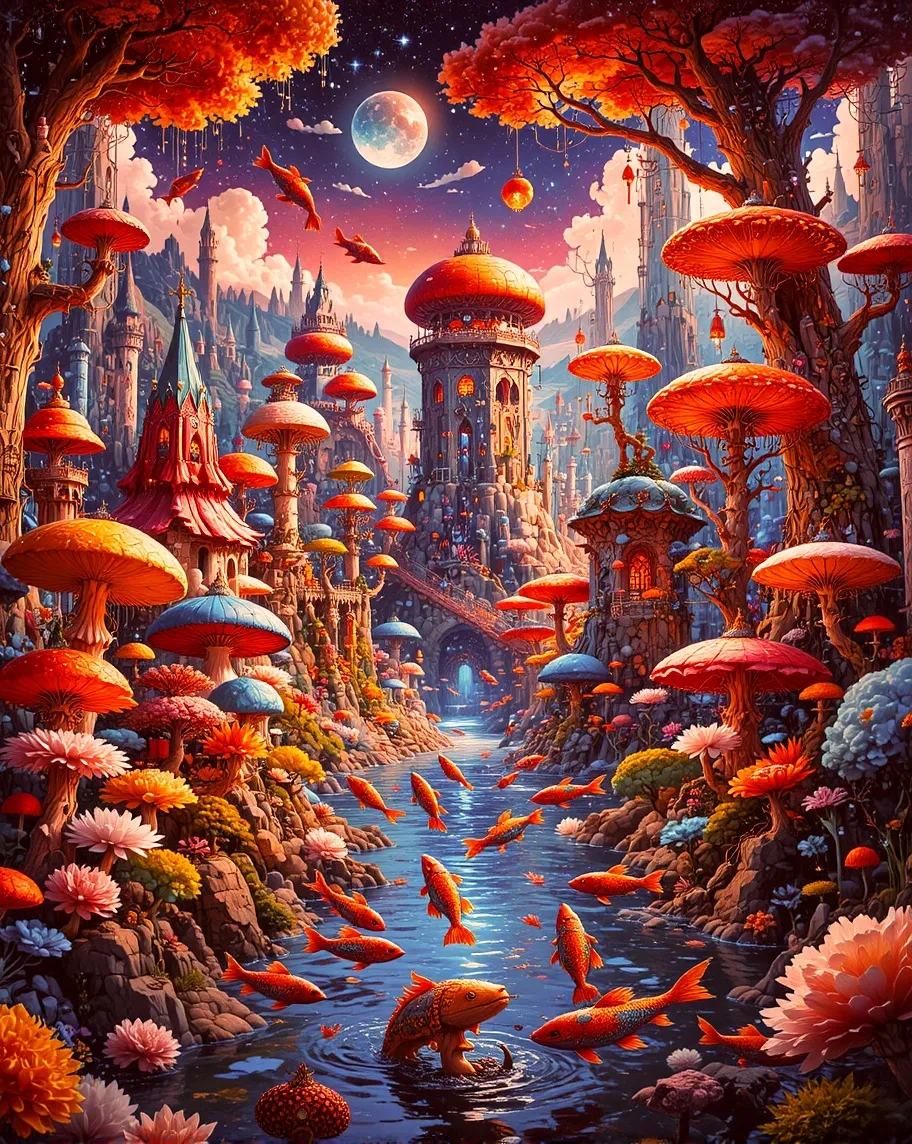 A vibrant, dreamlike river winds - Free AI Photo Generator - starryai