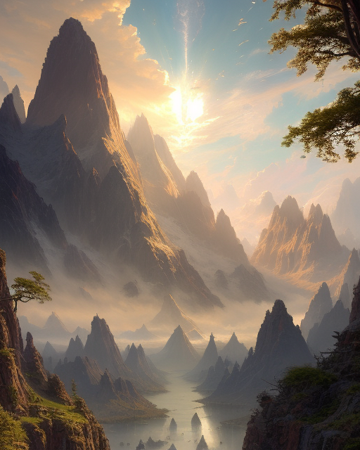 Sun Setting Over Large Mountains - Free AI Photo Generator - starryai
