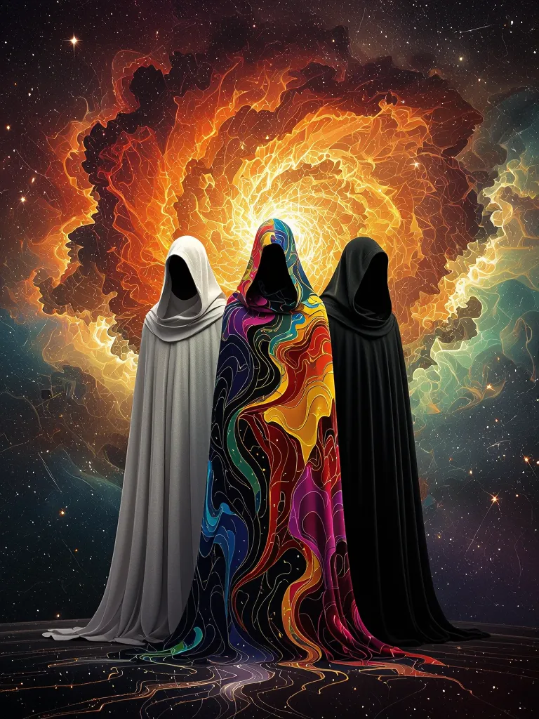 Entity Background Three cloaked entities stand - Free AI Photo Generator - starryai