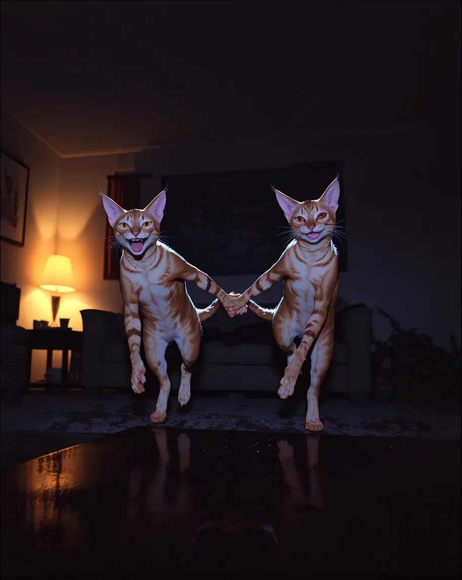 1980s cats holding hands bright - Free AI Photo Generator - starryai