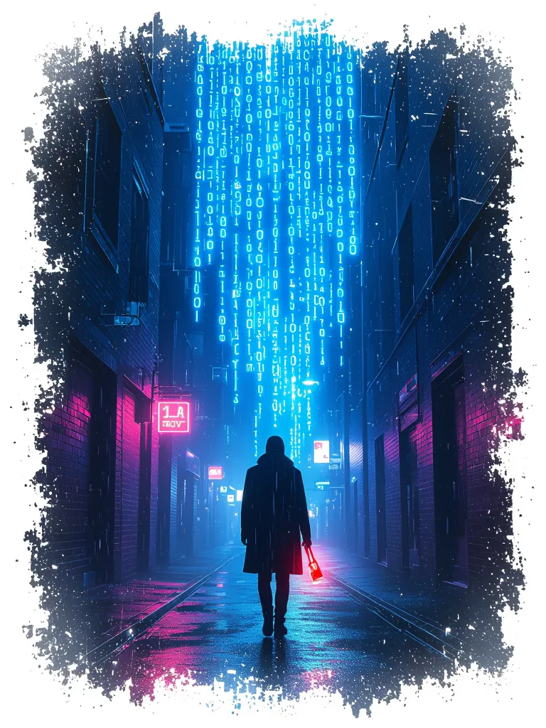 neon blue rain on a dark alley, - Free AI Photo Generator - starryai