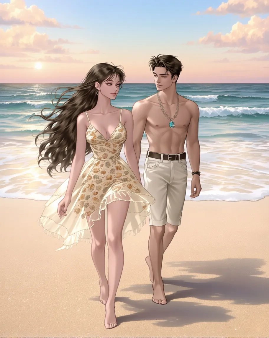 Beach Sunset – girl wears a her - Free AI Photo Generator - starryai