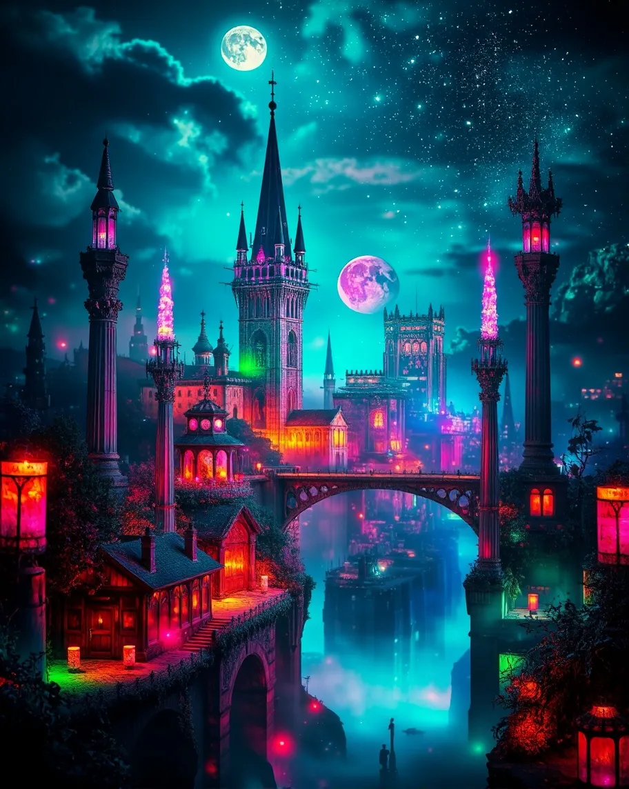 A sprawling fantasy city glowing - Free AI Photo Generator - starryai