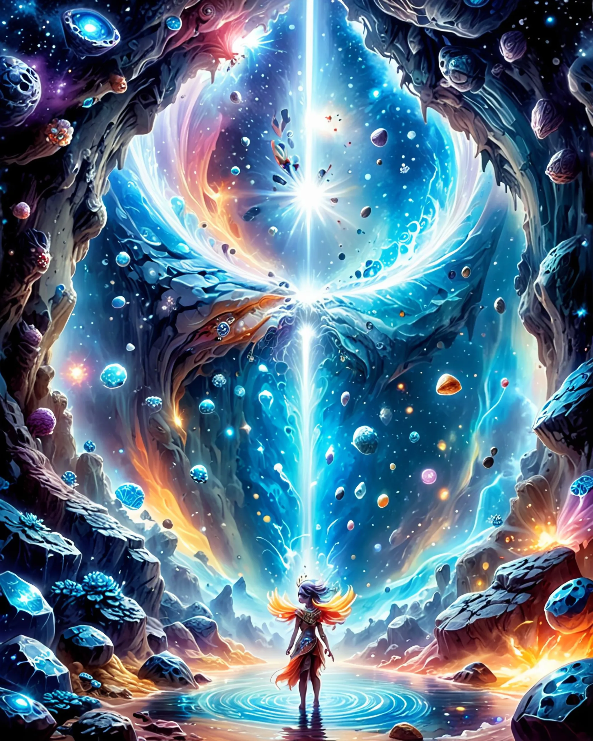 A beautiful woman enters a cosmic - Free AI Photo Generator - starryai