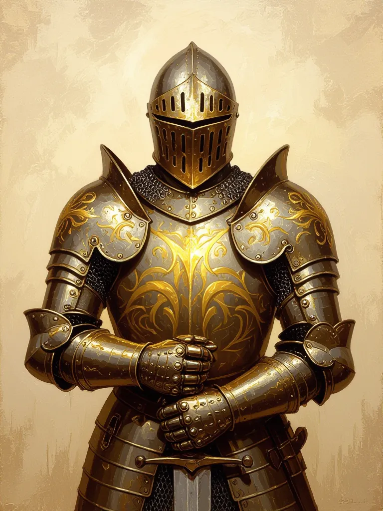 Knight Art Armored Glowing Golden - Free AI Photo Generator - starryai