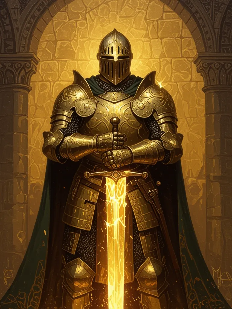 Knight Art Armored Glowing Golden - Free AI Photo Generator - starryai