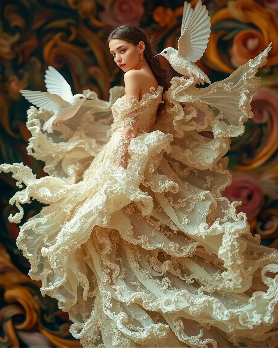 A surreal fashion model draped - Free AI Photo Generator - starryai